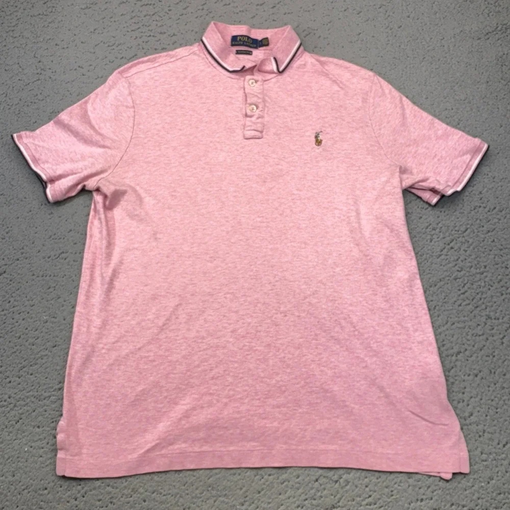 Ralph Lauren Polo Shirt Mens Large Pink Classic Fit Heathered Pony Tip Collar